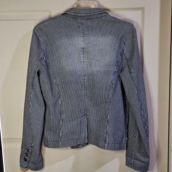 Kenar Womens Blazer Sz M Preppy Parisian Chic Coastal Grandmother Striped Floral - Picture 8 of 9